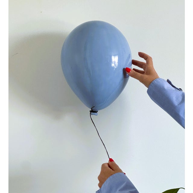 Sky Blue Contemporary Handmade Blue Dawn Glossy Ceramic Balloon Sculpture by ArtArsouf - Medium Size For Sale - Image 8 of 15