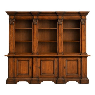 Italian Solid Walnut Three-Section Library Cabinet For Sale