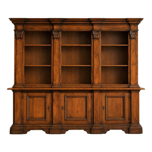Italian Solid Walnut Three-Section Library Cabinet For Sale