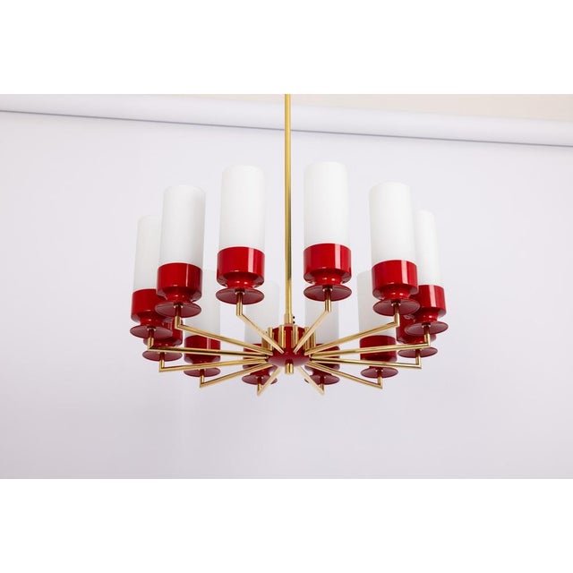 1960s Large Red Opal Glass Sputnik Chandelier from Kaiser Idell / Kaiser Leuchten, Germany, 1960s For Sale - Image 5 of 10