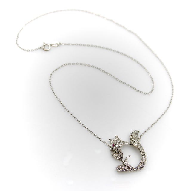 1940s Retro Platinum Encrusted Squirrel Pendant With 14k White Gold Chain For Sale In Los Angeles - Image 6 of 9