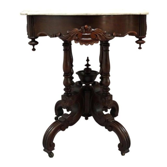 Renaissance Revival Carved Walnut & Marble Turtle Top Table C1890 For Sale - Image 10 of 14