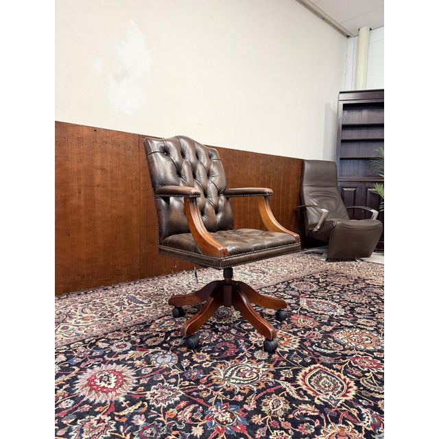 Animal Skin English Chesterfield Desk Chair For Sale - Image 7 of 8