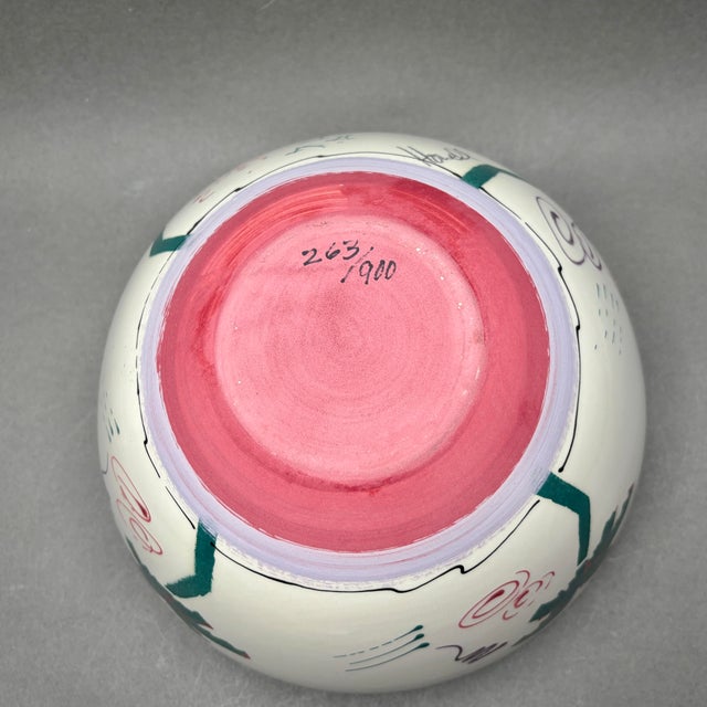 Vintage Signed Steve Howell Studio Art Pottery Bowl With Memphis Style Palm Tree Design For Sale - Image 9 of 10