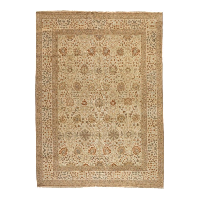 Late 20th Century New Large Ivory Rug Persian Tabriz Design 12 X 15.1 Ft For Sale