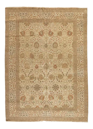 Late 20th Century New Large Ivory Rug Persian Tabriz Design 12 X 15.1 Ft