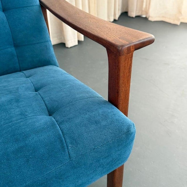Blue 1960s Scandinavian Modern Oak High-Back Recliner Lounge Chair For Sale - Image 8 of 9