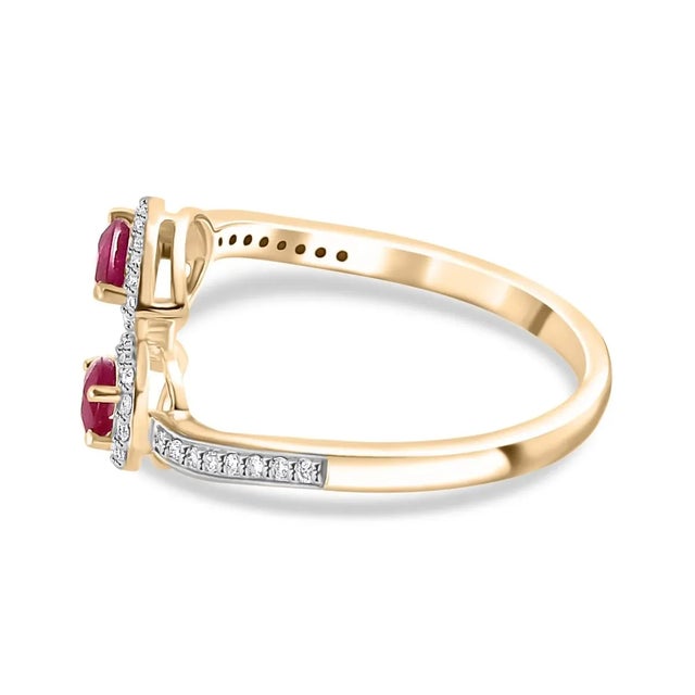 18k Gold Ruby & Real Diamond Bypass Ring Size 5 For Sale - Image 4 of 12