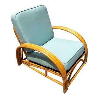 1950s Restored Rattan Triple-Strand Half Moon Arm Lounge Chair W/ Arched Back For Sale