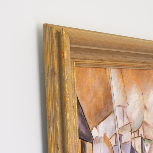 Textile E. Pullman, Abstract Cityscape Cubist Oil on Canvas Painting For Sale - Image 7 of 12