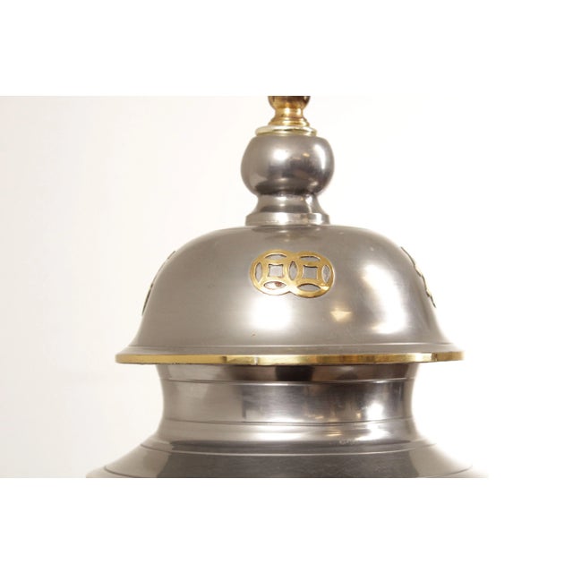 Gray Asian Style Brass and Pewter Ginger Jar Table Lamp For Sale - Image 8 of 13