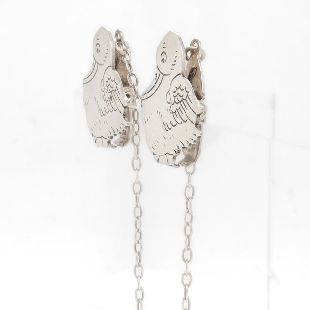 Silver Antique Edwardian Webster Sterling Silver Figural Duck Child's Bib Holder - a Pair For Sale - Image 8 of 14
