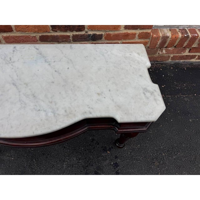 Antique Victorian Marble Top Flame Mahogany Low Console Table For Sale - Image 4 of 16