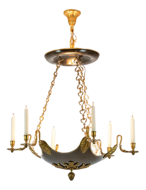 Vintage Empire Style Chandelier in Gilt Bronze from Maison Baguès, 1950s