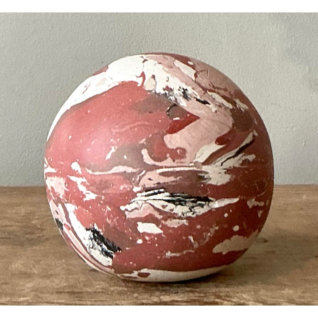 Brick Red Vintage Boho Artisanal Scagliola Pigmented Plaster Sphere For Sale - Image 8 of 8