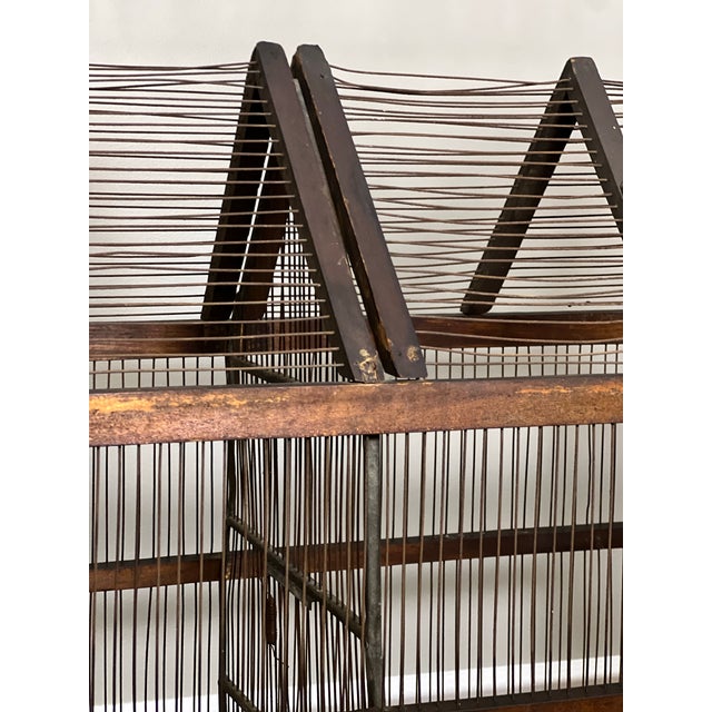 19th Century Architectural Dual Compartment Wood and Wire Birdcage For Sale - Image 9 of 16