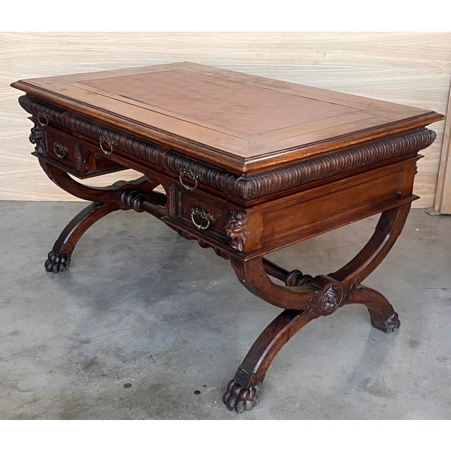 19th Century Spanish Walnut Desk With Two Drawers & Strong Legs, 1890s For Sale - Image 6 of 12