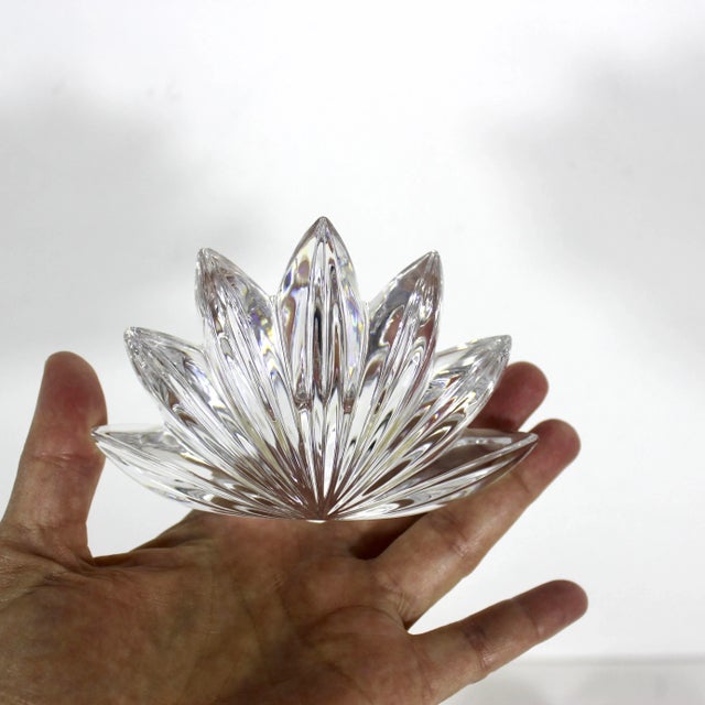 1990s Art Deco Crystal Candleholders Flower Shape a Pair For Sale - Image 5 of 8