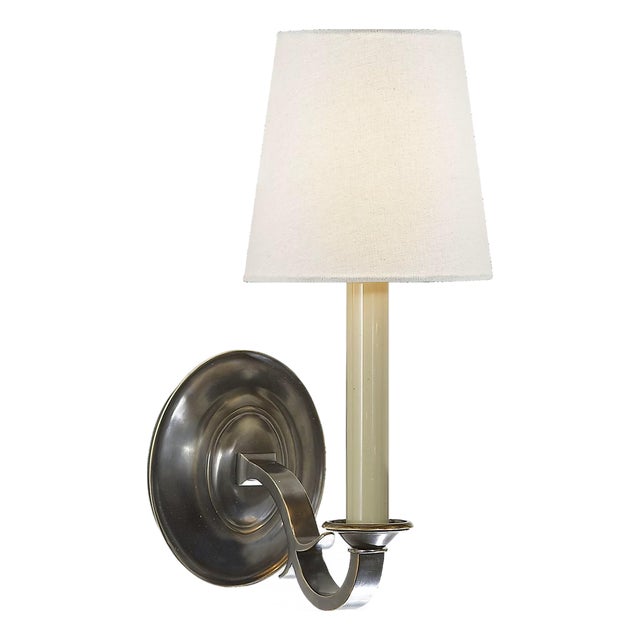 Thomas O'Brien for Visual Comfort Signature Channing Single Sconce in Bronze with Linen Shade For Sale