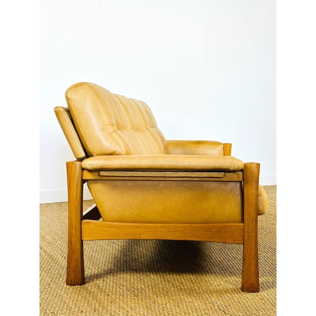 Scandinavian Living Room Set in Leather and Oak in the style of Pierre Chapo, 1960s, Set of 3 For Sale - Image 15 of 18