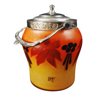 Art Deco Enameled and Painted Glass Biscuit Bucket from Legras-Montjoye, 1920 For Sale