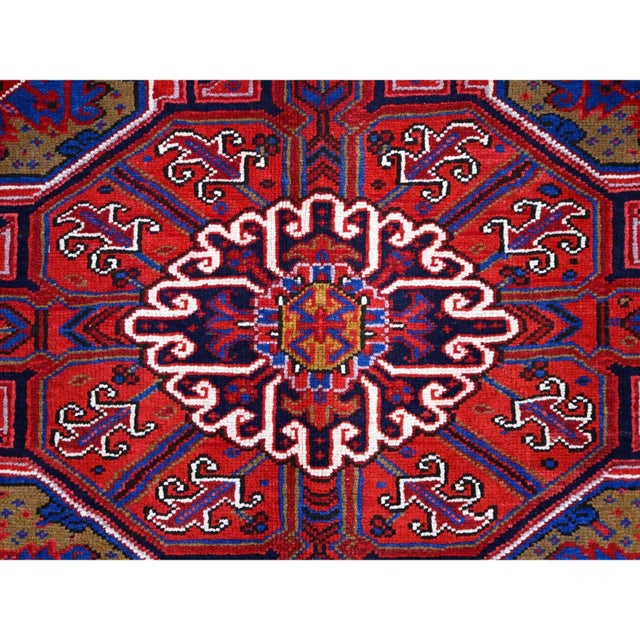 1960 10'x12'9" Berry Red Pure Wool Tribal Weaving Vintage Persian Heriz Oriental Rug For Sale - Image 12 of 12