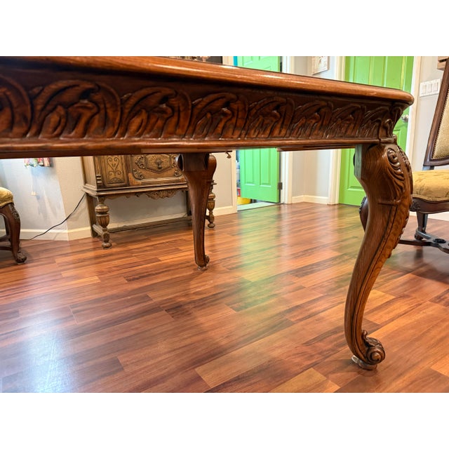 Wood Late 20th Century Henredon Italian Baroque Carved Oak and Burl Wood Extension Dining Table For Sale - Image 7 of 12