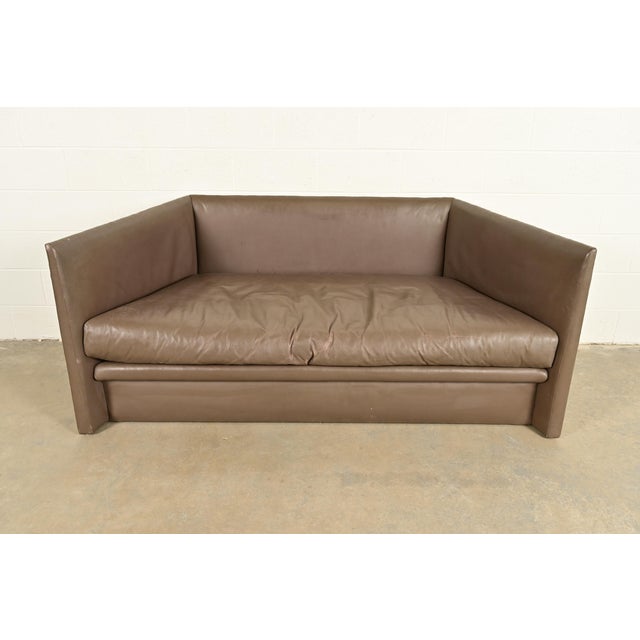 Baker Furniture Modern Leather Tuxedo Sofa For Sale In South Bend - Image 6 of 12