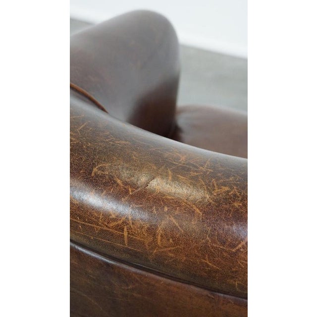 Brown English Style Sheep Leather Club Armchair For Sale - Image 8 of 9