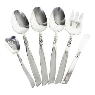 1955 Hostess Set South Seas Community Silverplate Serving Spoons Pieces, Hosting Utensils, Large Spoon Fork - 6 Piece For Sale