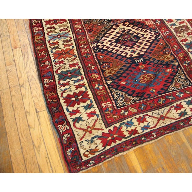 1890s Blue Navy Harshang Geometric Antique Nw Persian Rug 4'0" X 10'6" Handmade Wool Carpet For Sale - Image 4 of 4