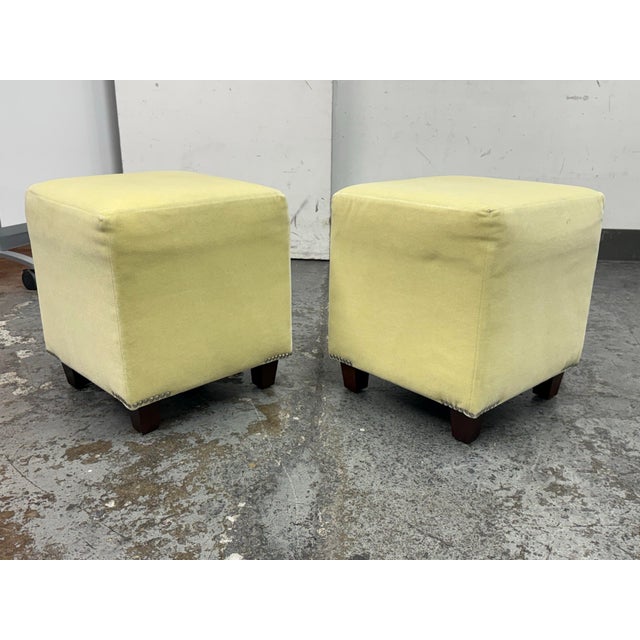 Textile Ballard Designs Mohair Ottomans, Pair For Sale - Image 7 of 12