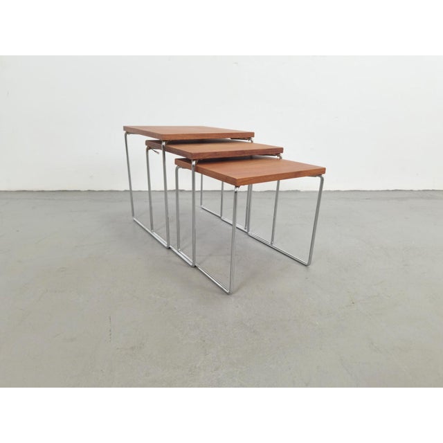Mid-Century Modern Vintage Chrome and Teak Nesting Tables by Brabantia, 1960s, Set of 3 For Sale - Image 3 of 8