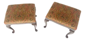 Pair of Drexel Queen Ann Decorative Walnut Benches c1970s