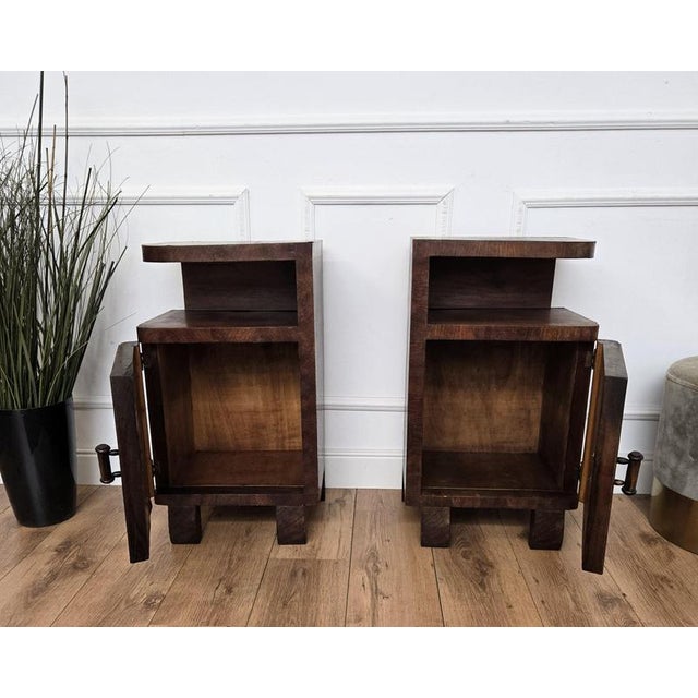Wood Italian Art Deco Nightstands in Burl Wood, 1940s, Set of 2 For Sale - Image 7 of 10