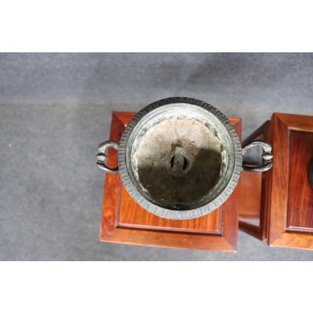 19th Century Victorian Bronze & Wood Urns/Pair For Sale - Image 4 of 9