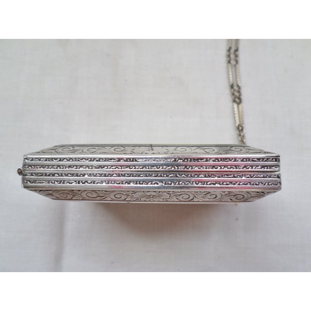 1920s 1920s Antique R & G Co Belais Guilloche 14k White Gold Front Sterling Compact For Sale - Image 5 of 12
