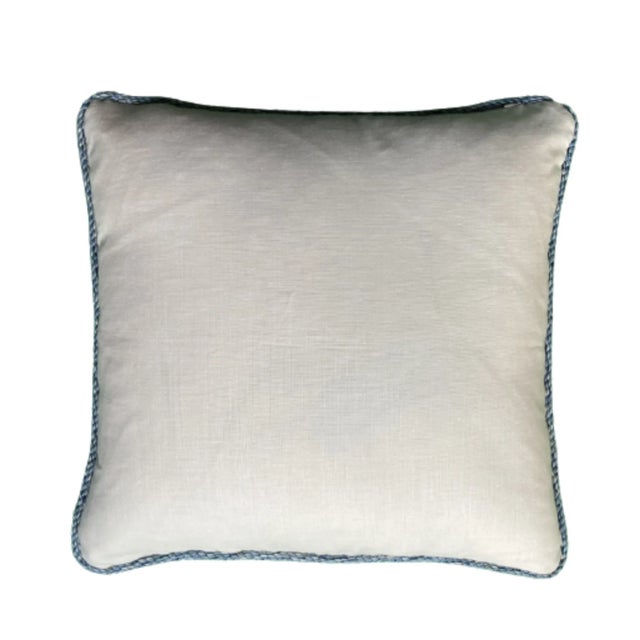 Blue and White Ceramics Butterfly Ribbon Designer Pillow With Down Feather Insert For Sale - Image 4 of 6