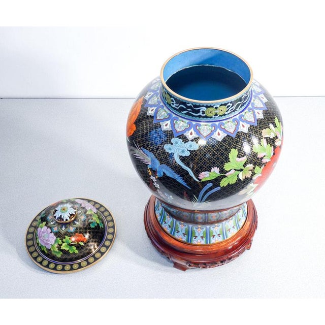 Large Cloisonné Enamel Vase with Lid, China For Sale - Image 9 of 18