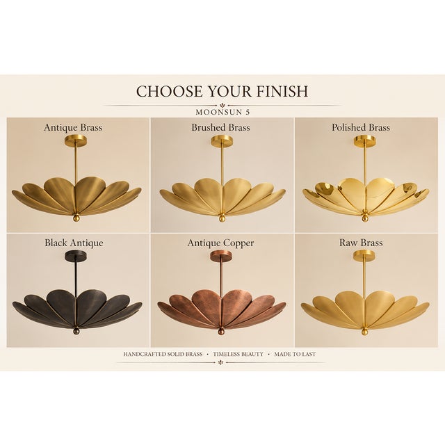 Not Yet Made - Made To Order Handcrafted Brass Flower Chandelier, 4-Light Petal Pendant, Mid-Century Ceiling Fixture For Sale - Image 5 of 9