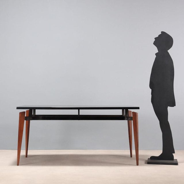 Vintage Table in Mahogany and Metal with Glass, 1960s For Sale - Image 3 of 8
