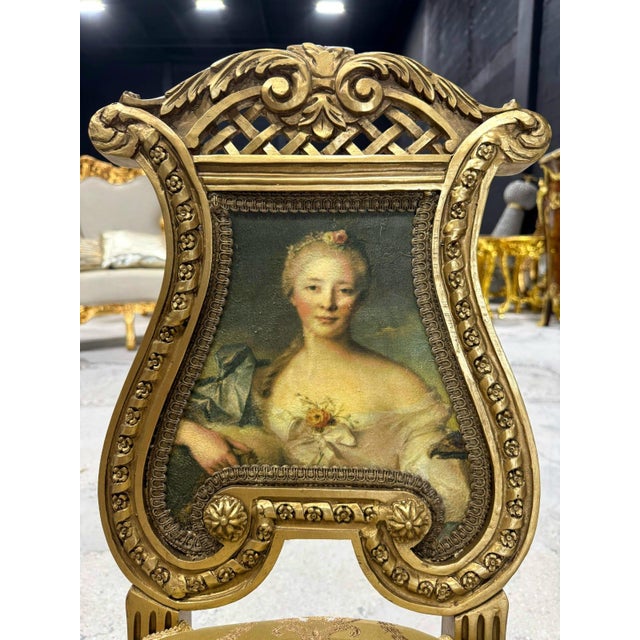 Gold French Rococo Gold Accent Chair With Lady Portrait Set of 2 For Sale - Image 8 of 10