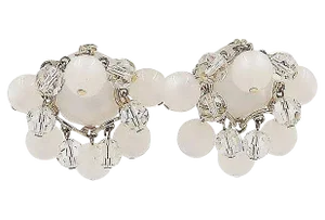 Vintage 1950s Signed Napier White Moonglow Dangles Clip Earrings - 2 Pieces