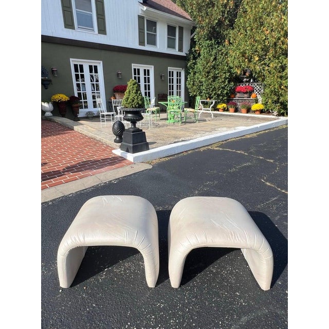 Milo Baughman Pair of Post Modern Waterfall Ottomans For Sale - Image 4 of 18