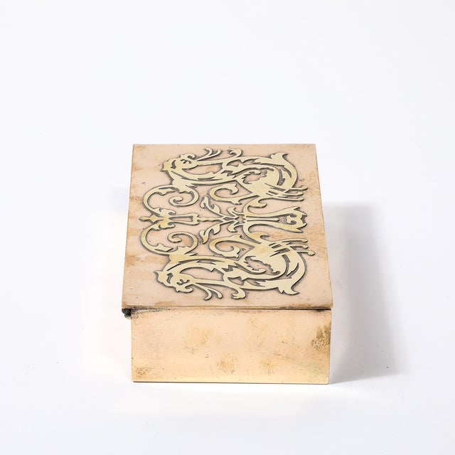 Arts & Crafts Movement Bronze & Brass Box W/ Heraldic Details by Silver Crest For Sale In New York - Image 6 of 12