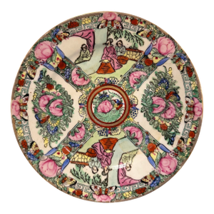 Vintage Japanese Famille Rose Style Decorative Porcelain Plate With Figural Scenes