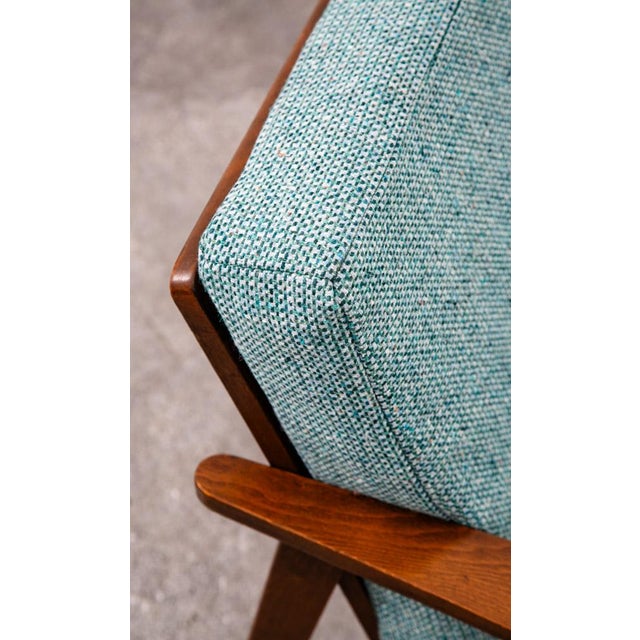 Brown Mid Century Danish Modern Lounge Chair Armchair Blue Aqua Arms MCM Denmark Japan For Sale - Image 8 of 12