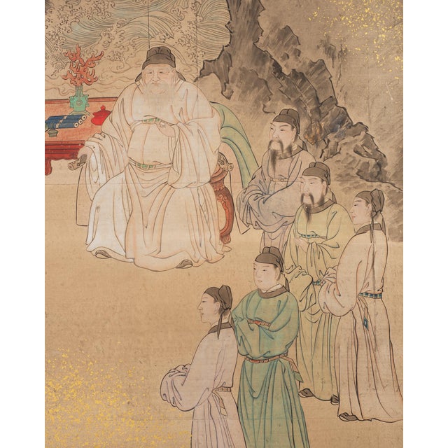 19th C. Japanese Edo Six Panel Screen Chinese Official's Gathering For Sale - Image 16 of 18
