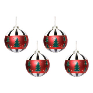 Tree Motif Ball Ornaments, Set of 4, 4.75" For Sale