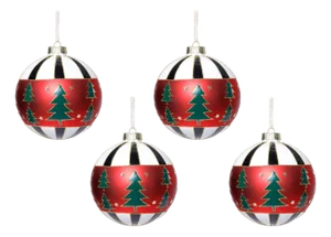 Tree Motif Ball Ornaments, Set of 4, 4.75"